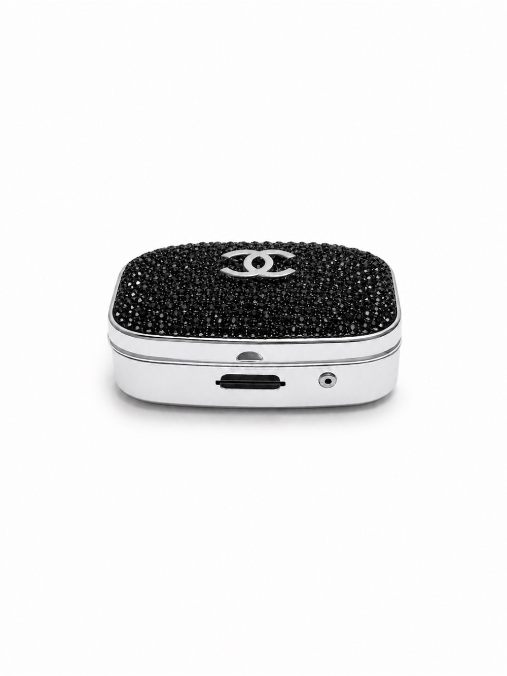 Chanel Black Crystal CC Travel Pill Case Silver Compact with Box - Picture 3 of 7